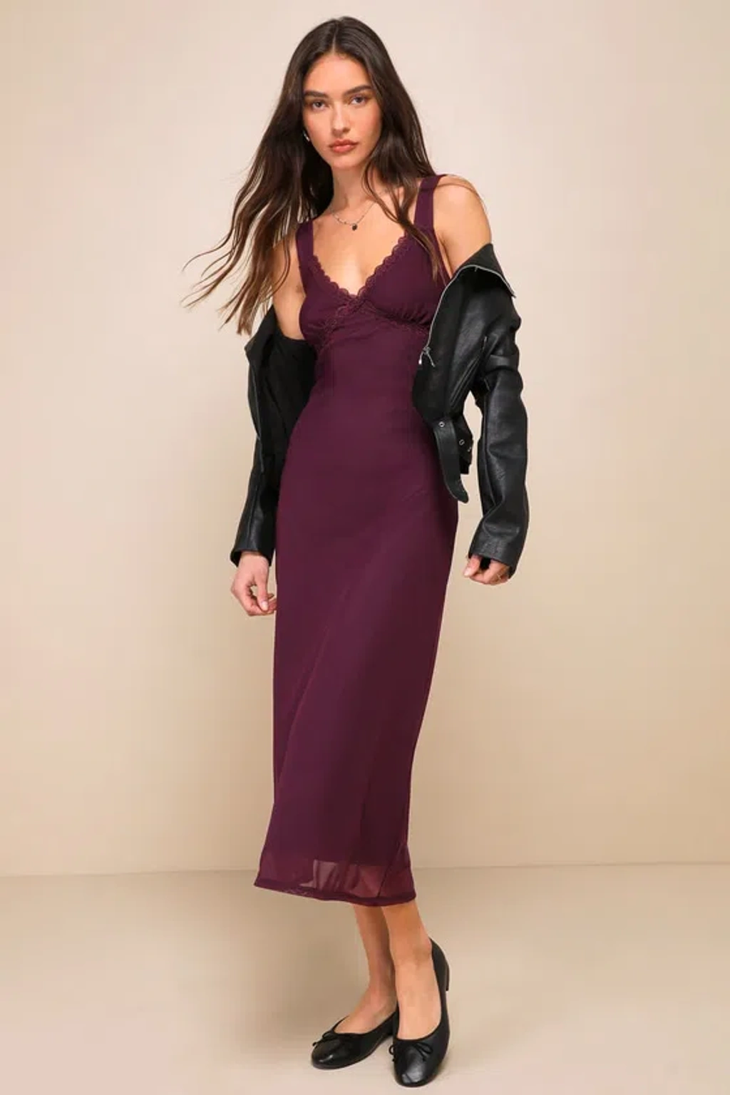 Lulus Flawless Mentality Purple Mesh Lace Sleeveless Midi Slip Dress |  ModeSens