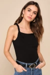 Lulus Flawless Outlook Black Twisted Strap Tank Top In Black