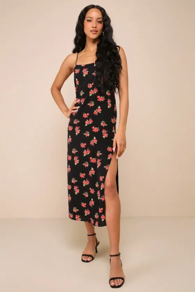 Lulus Flawless Perception Black Floral Print Sleeveless Midi Dress