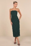 Lulus Flawless Perfection Emerald Floral Applique Strapless Midi Dress In Green