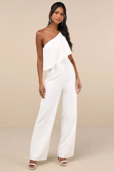 Lulus Flawless Vibes White One-shoulder Tiered Wide-leg Jumpsuit