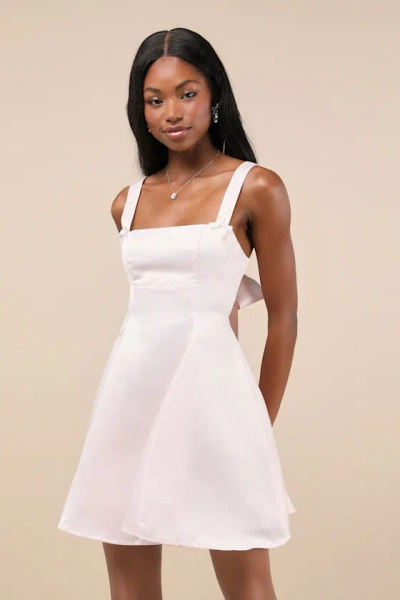 Lulus Flawlessly Flirty Blush Pink Satin Tie-back Skater Mini Dress