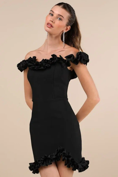 Lulus Flawlessly Posh Black Ruffled Off-the-shoulder Mini Dress
