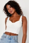 Lulus Flirtatious Attitude Ivory Lace Cropped Bustier Cami Tank Top In Ivory