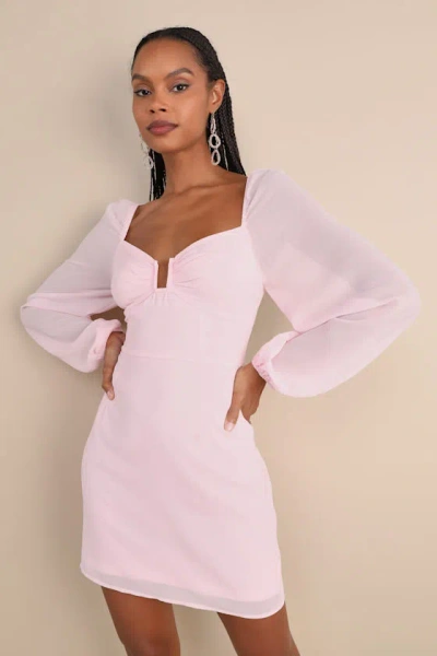 Lulus Flirtatious Designs Light Pink Chiffon Balloon Sleeve Mini Dress