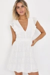 Lulus Flirtatious In Florence White Ruffled Eyelet Cotton Mini Dress In White
