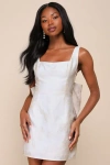 Lulus Flirtatious Poise Ivory Jacquard Bow Back Mini Dress In Ivory