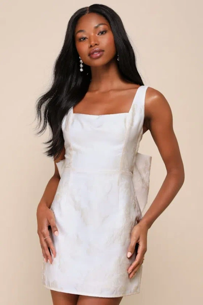 Lulus Flirtatious Poise Ivory Jacquard Bow Back Mini Dress