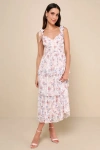 Lulus Flirtatious Radiance Blush Pink Floral Mesh Bustier Midi Dress In Blush Pink