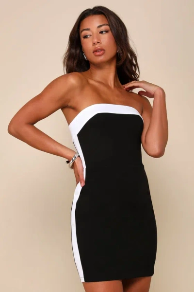 Lulus Flirtatious Style Black Color Block Strapless Mini Dress