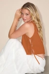 Lulus Flirty Bliss Orange Smocked Side-tie Sleeveless Top In Brown