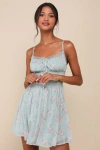 Lulus Flirty Dreamer Sage Floral Bustier Lace Ribbon Mini Dress In Green