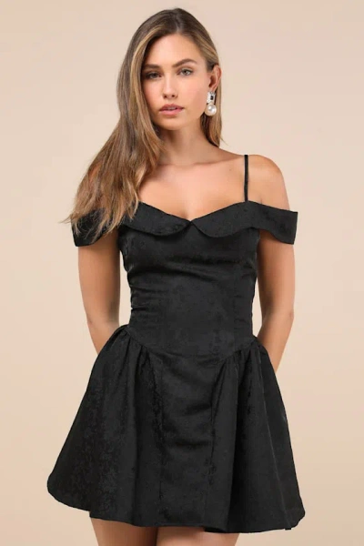 Lulus Flirty Enticement Black Jacquard Off-the-shoulder Mini Dress
