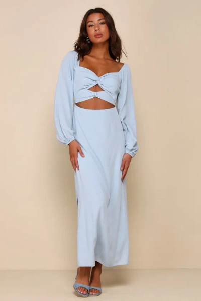 Lulus Flirty Finesse Light Blue Twist-front Cutout Midi Dress