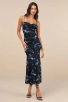 Lulus Flirty Phenomena Black Floral Mesh Drop Waist Maxi Dress In Black