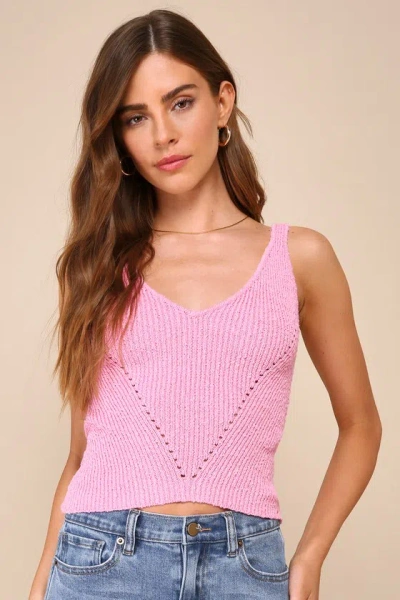 Lulus Flirty Poise Pink V-neck Pointelle Sweater Knit Tank Top