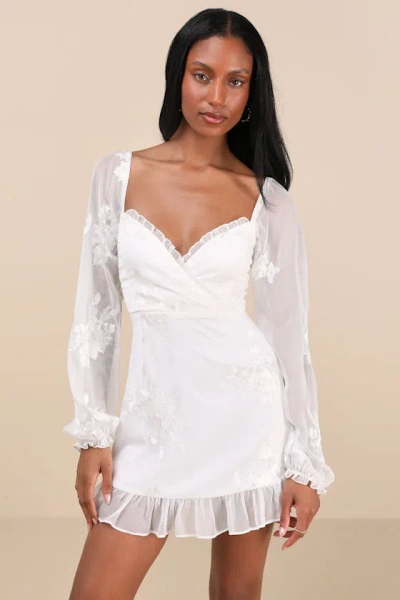 Lulus Flora White Embroidered Long Sleeve Mini Dress