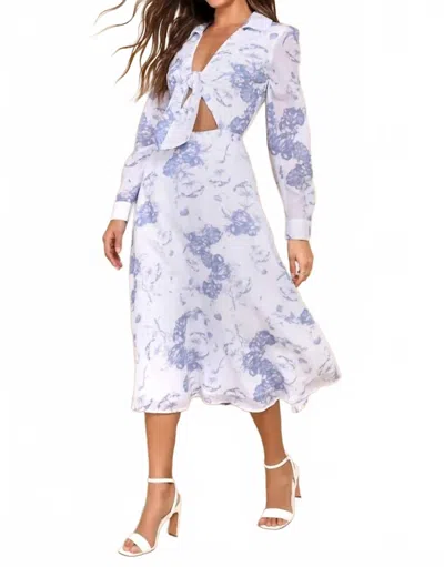 Lulus Floral Print Tie-front Midi Dress In White