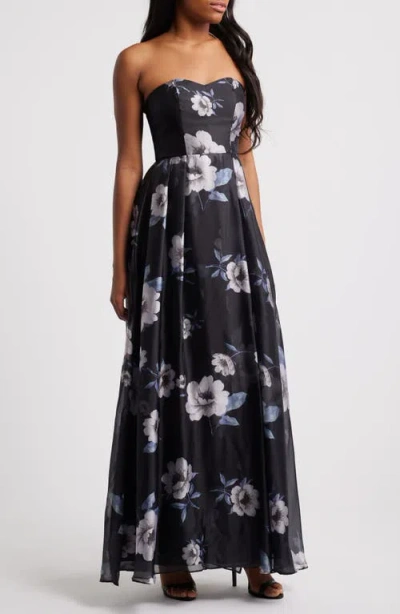 Lulus Floral Strapless Organza Gown