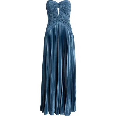 Lulus Florence Twist Front Strapless Dress In Blue