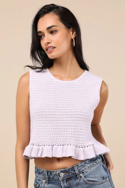 Lulus Flouncin' Around Lavender Cropped Ruffled Sweater Tank In Purple