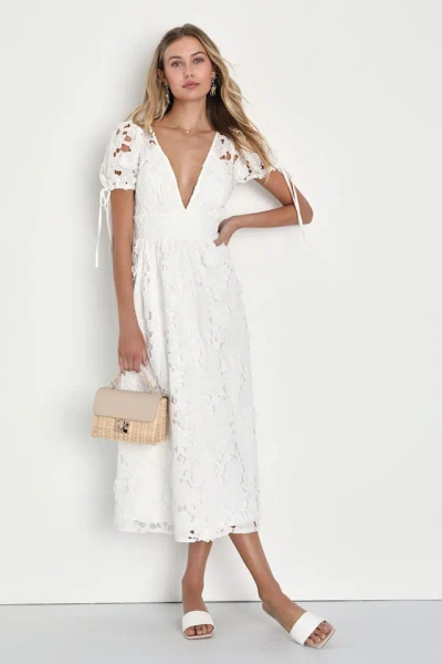 Lulus Flourishing Blossoms White 3d Floral Backless Midi Dress