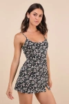 Lulus Flourishing Confidence Black Floral Sleeveless Skort Romper In Black