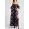 Lulus Flral Bustier Gown In Black