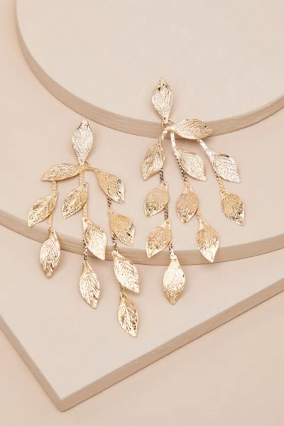Lulus Folia Gold Leaf Statement Earrings