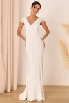 Lulus Forever Beloved White Lace Cap Sleeve Mermaid Maxi Dress In White
