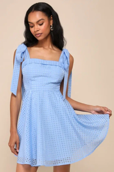 Lulus Forever Darling Blue Gingham Burnout Tie-strap Mini Dress