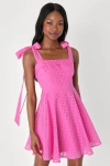 Lulus Forever Darling Magenta Gingham Burnout Tie-strap Mini Dress In Magenta