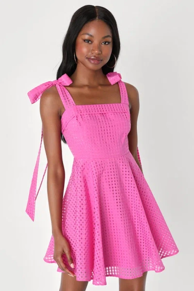 Lulus Forever Darling Magenta Gingham Burnout Tie-strap Mini Dress