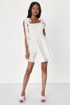 Lulus Forever Darling White Gingham Burnout Tie-strap Mini Dress In White