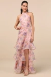 Lulus Forever Exceptional Light Pink Floral Halter Organza Maxi Dress In Light Pink