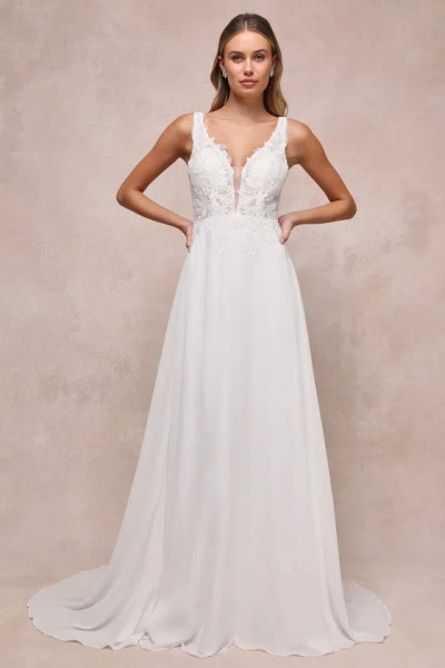 Lulus Forever Promised White Chiffon Embroidered Sequin Maxi Dress