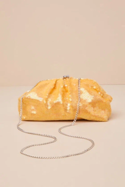 Lulus Forever Sparkly Golden Yellow Sequin Clutch