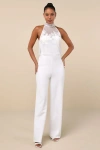 Lulus Formally Invited White Embroidered Organza Flounce Jumpsuit In White