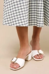 Lulus Franette Ivory Low Heel Buckle Slide Sandals