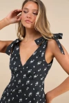 Lulus Gabriella Navy Floral Tie-strap Mini Dress In Navy