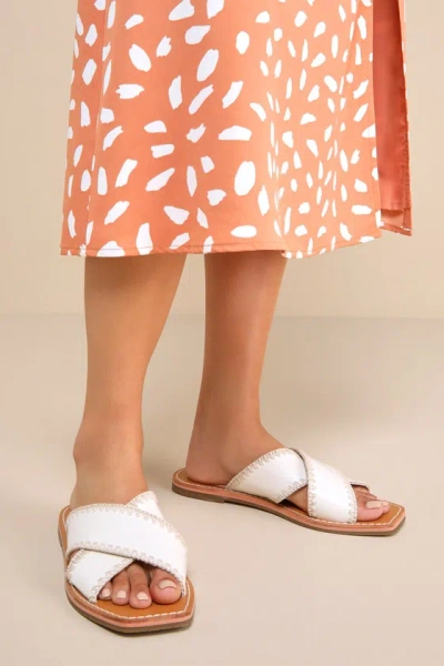 Lulus Gaelle Bone Square-toe Slide Sandals In White