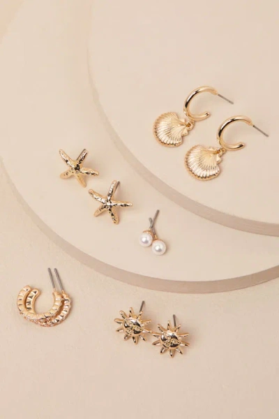 Lulus Galene Gold Five-piece Earring Set
