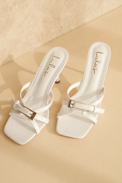 Lulus Gamma White Croc-embossed Buckle High Heel Slide Sandals In Multi