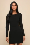 Lulus Garden Bliss Black Long Sleeve Cutout Bodycon Mini Dress In Black