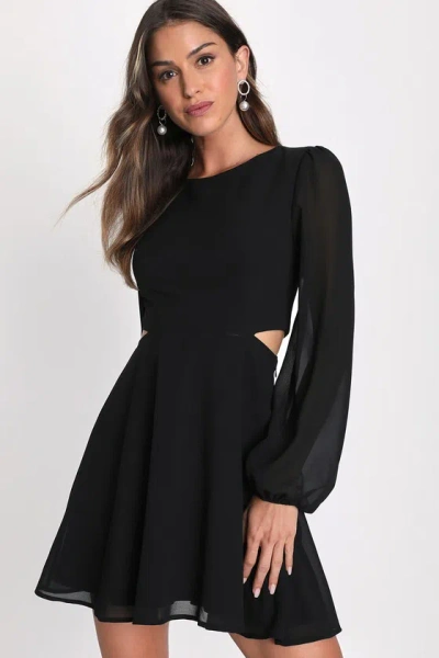 Lulus Garden Bliss Black Long Sleeve Cutout Mini Dress