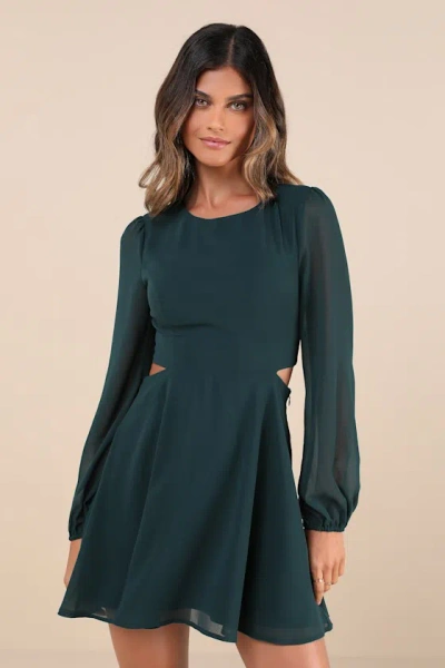 Lulus Garden Bliss Emerald Green Long Sleeve Cutout Mini Dress