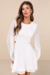 Lulus Garden Bliss White Long Sleeve Cutout Mini Dress In White