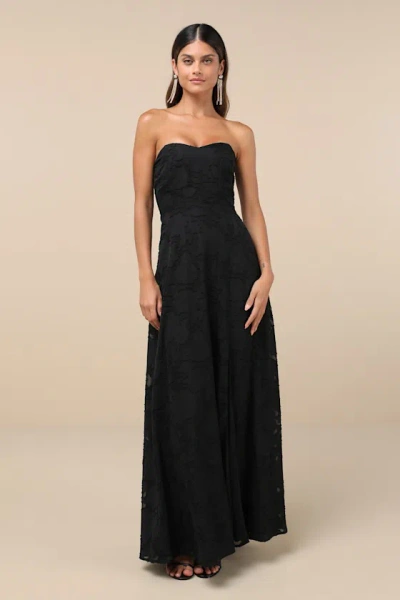 Lulus Garden Of Romance Black Floral Burnout Strapless Maxi Dress