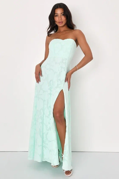Lulus Garden Of Romance Mint Green Floral Burnout Strapless Maxi Dress