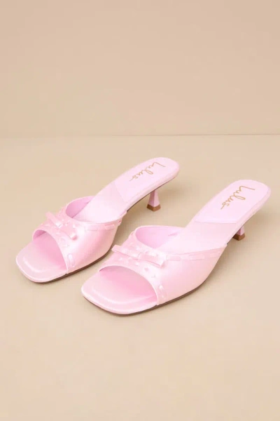 Lulus Gennie Pink Satin Bow Kitten Heel Slide Sandals